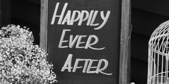 Chalk boards with message Welcome to our Happily ever after Photo Thinkstock