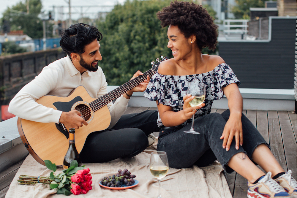 Man and woman having creative date